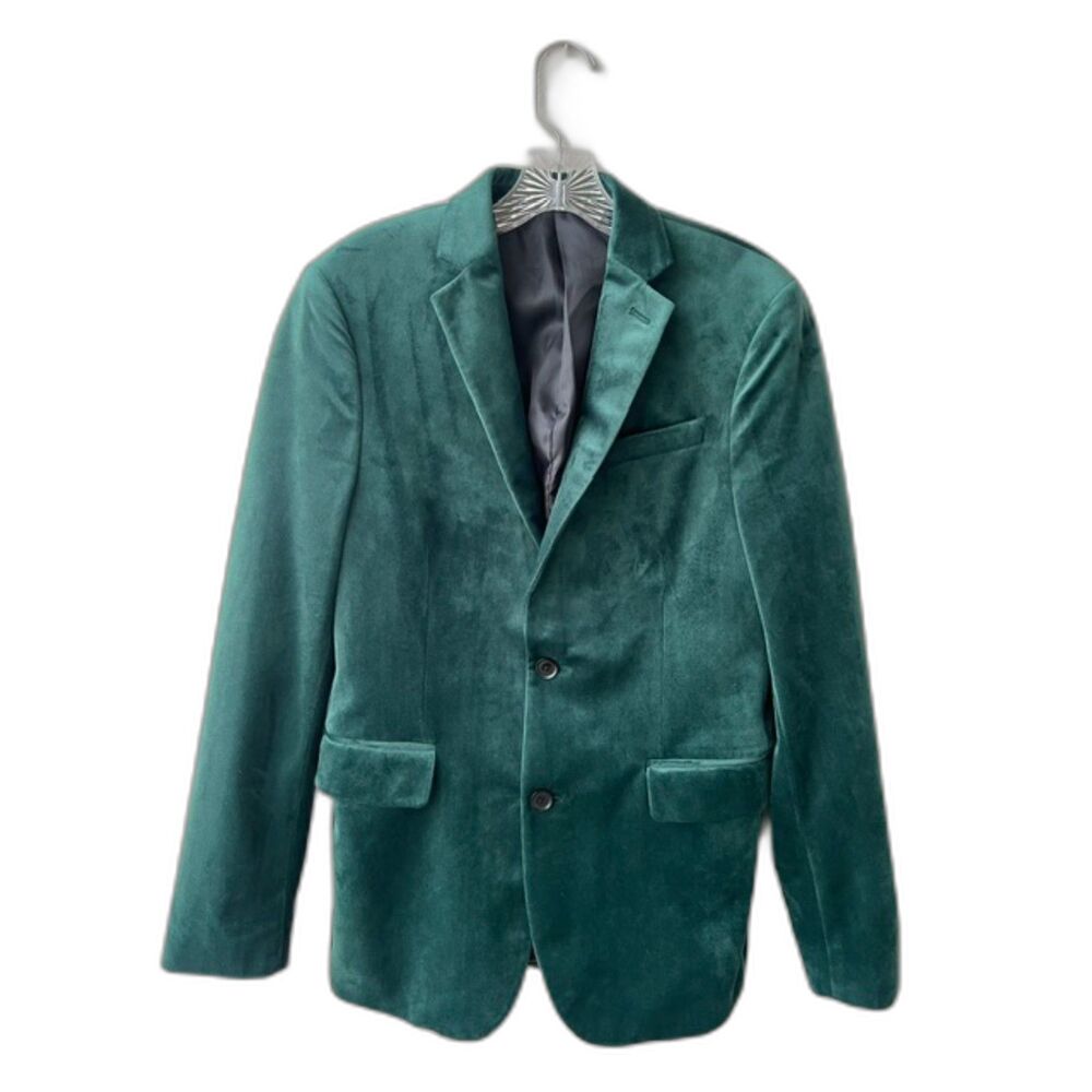 J. Ferrar Mens Hunter Green Velvet Textured Slim Fit Blazer Sz 36R Formal Jacket